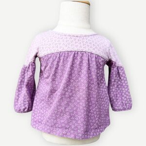 Old Navy Baby Girl Kids Long Sleeve Purple Floral Flowy Cotton Top. 6-12 Months.